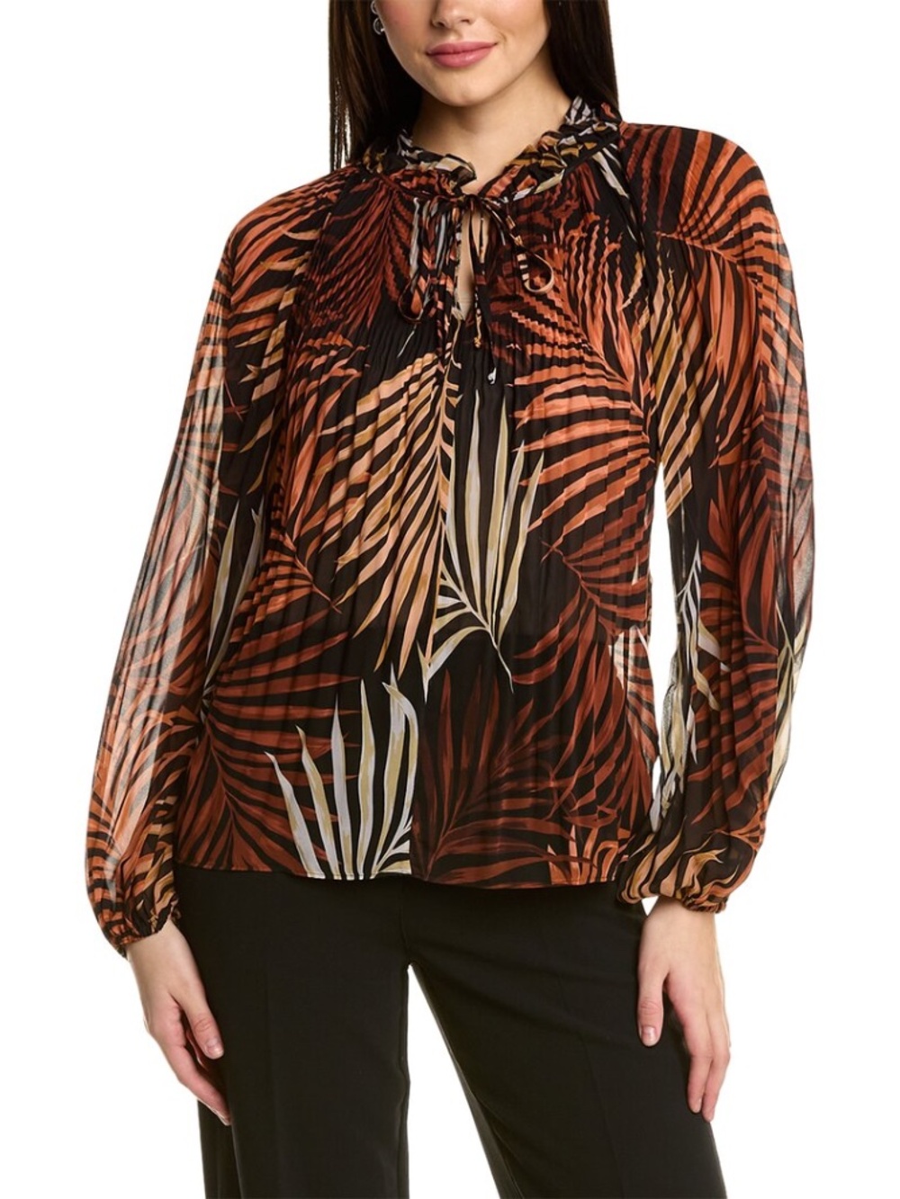 $450 Kobi Halberin Tropical Forest Blouse Pleated Structure Size XS-M Women’s
